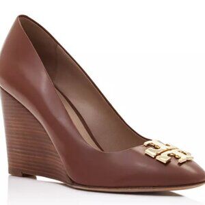 Brand new Tory Burch women sz 5.5 Raleigh Wedge Pumps nutria gold 31158061